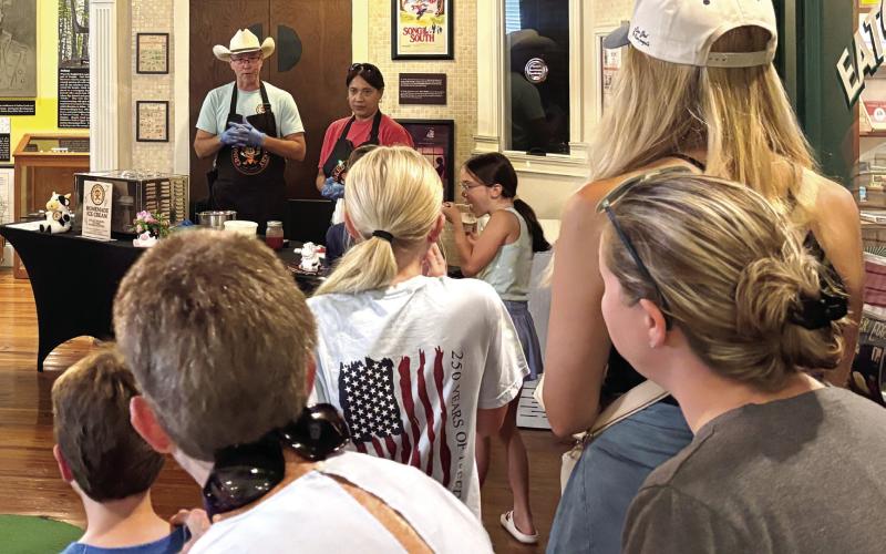 David and Jesse Hodge of Eatonton’s new Crooked D Creamery were on hand for the OSHM Ice Cream Social, explaining the ice cream-making process and giving out free, freshly made samples to an appreciative audience. CONTRIBUTED
