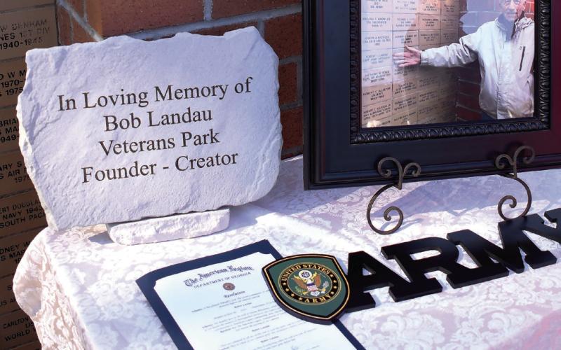 A small memorial was set up for Putnam County Veterans Roll of Honor Park founder Bob Landau, who recently passed away. IAN TOCHER/Staff