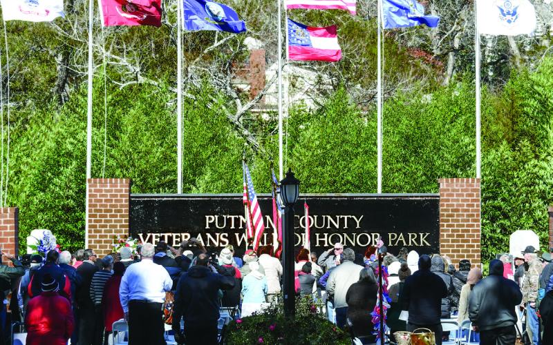 A brisk breeze had the flags flying high during the annual Veterans Day ceremony hosted by the Putnam County Board of Commissioners and the Veterans Roll of Honor Park Committee. IAN TOCHER/Staff