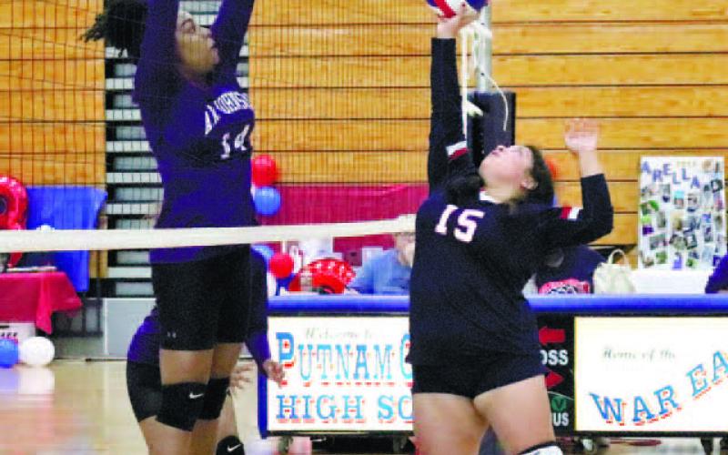 Angelica Alexander (No. 15) returns the ball over the net. ARELLA CASH/Staff