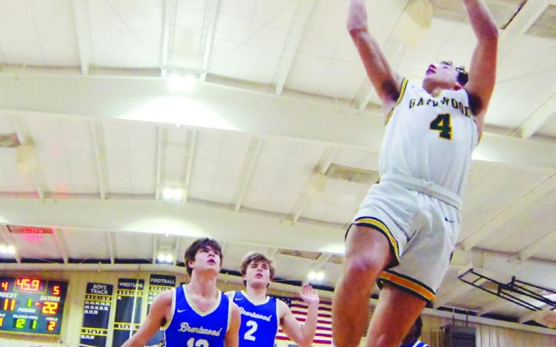 Landon Moreno goes in for the layup Friday night against the visiting War Eagles from Brentwood. IAN TOCHER/Staff