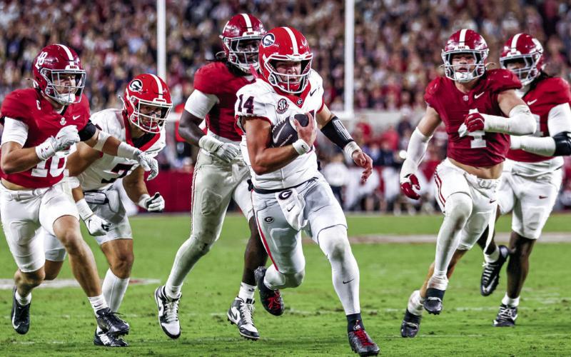 Georgia quarterback Gunner Stockton added 12 yards and a touchdown on the ground in addition to 249 passing yards. COURTESY OF UGA ATHLETICS
