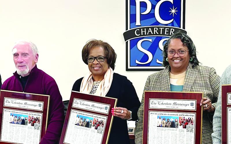 L-R: PCCSS Superintendent Derrick Austin presented plaques to school board members Dr. Steve Wiener, Doris Clemons, Rev. Simone Jones, and Charles Trumbo in recognition of their community service for School Board Appreciation Week. ALIVIA BLANTON/Staff