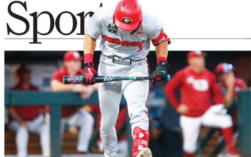 Georgia catcher Daniel Jackson stood in disbelief as he walked out of the batter’s box after flying out for the final out of the Bulldogs’ 4-3 loss to Oklahoma. LANCE McCURLEY/Staff