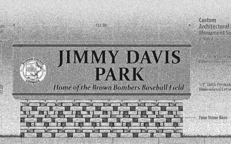 Jimmy Davis Park Partnership Advisory Council Chair Janie Reid provided a rendering of a proposed sign to recognize the former Brown Bombers baseball field that now makes up a large portion of the park near downtown Eatonton. CONTRIBUTED
