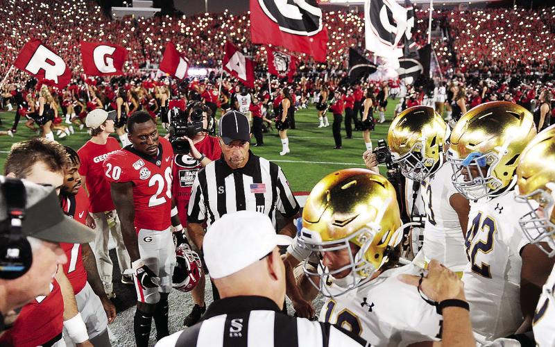 Georgia leads the series with Notre Dame 3-0. The Bulldogs most recently defeated the Fighting Irish 23-17 at Sanford Stadium in 2019. COURTESY OF UGA ATHLETICS