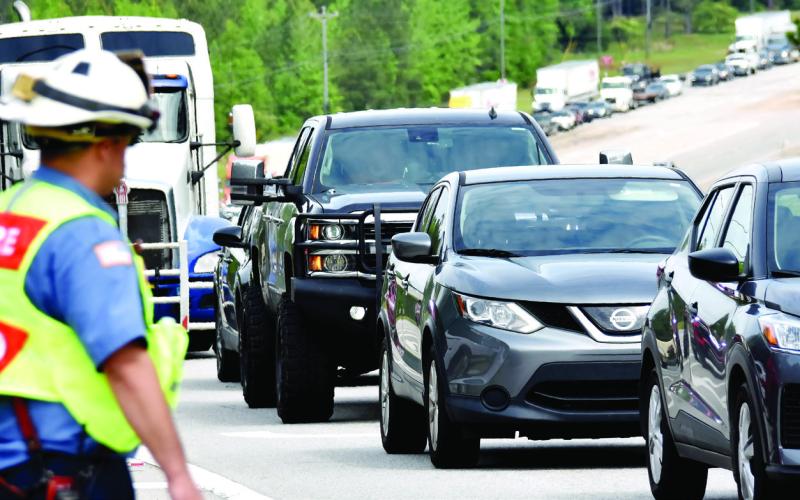 The accident at Twin Bridges/Pea Ridge Roads significantly backed up traffic heading south on Hwy. 441 last Thursday. IAN TOCHER/Staff
