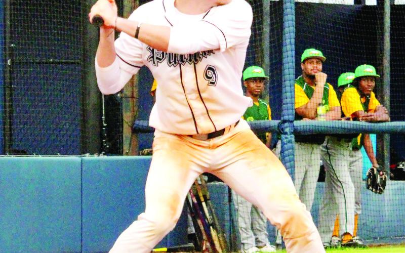 Putnam senior Mark Winslette (9) blasted a three-run homer in the bottom of the first inning against Westside last week. TREY NORRIS/Staff