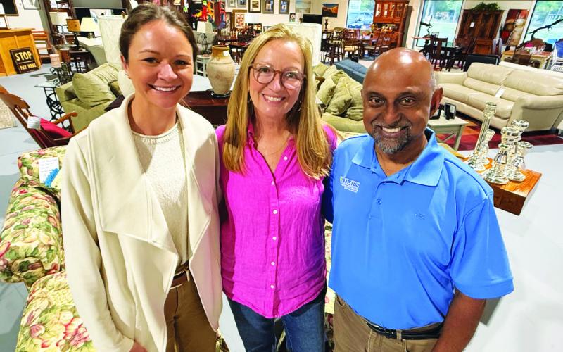 L-R: Putnam County Habitat for Humanity Marketing and Development Manager Katherine Mahlberg, Habitat ReStore Manager Vicki Cottrell, and Executive Director Murali Thirumal are looking forward to Songwriters Night, April 18 at Briarpatch Farm in Eatonton. IAN TOCHER/Staff