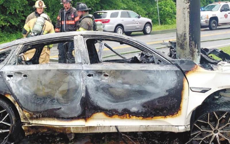 The car burst into flames immediately upon impact. CONTRIBUTED/PCSO