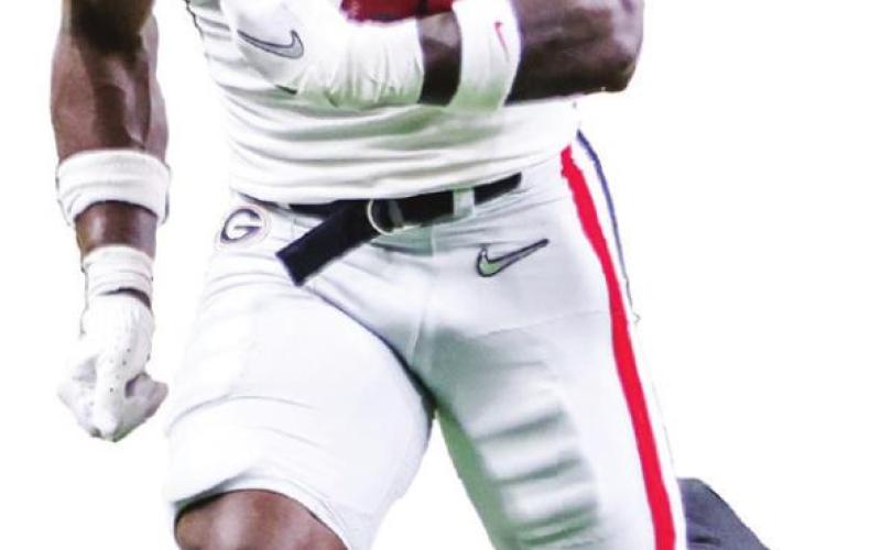 Georgia defensive back Kelee Ringo (5) during the 2022 College Football Playoff National Championship against Alabama at Lucas Oil Field in Indianapolis, Ind., on Monday, Jan. 10. TONY WALSH,/UGA Athletics
