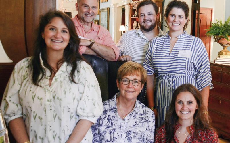 The Haley Family at their home near Rock Eagle (l-r), Farrell Elliott, parents Chuck and Ame Haley, their son Wil with his wife Blayre, and his sister MacKay Cornelia. (IAN TOCHER/Staff)