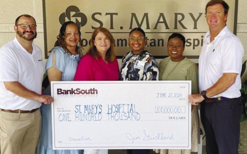 Staff members of St. Mary’s Good Samaritan Hospital in Greensboro were pleased to accept the $100k BankSouth contribution, made through Georgia’s HEART tax program. CONTRIBUTED