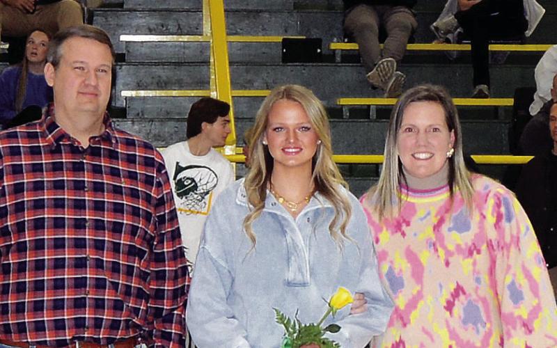 The lone senior girl athlete for fall sports at Gatewood was shotgun team member Lola Davis, accompanied by her parents Callie and Keith. A member of the Phoenix Chapter of the National Honor Society, Lola also earned two state championships in shotgun. She plans to attend Augusta Technical College to earn a degree as a diagnostic medical stenographer. IAN TOCHER/Staff