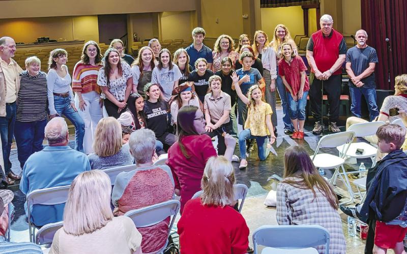 Mocha House performers (back row, l-r) Taylor Surman, Lily Nichols, Drace Langford, Addie Brown, Addie Grace Usry, Susan Usry, Jessica Womack, Chase Crumbley, Amanda Stover, Marielle Peguero, Georgia Hamlin, Giana Hamlin, Wayne Ingle, David Simpson; (middle row, l-r) Lily Roberts, Delaney Chambers, Elisa Garcia-Carreras, Amelia Ingle, Lily Garcia-Carreras, Sofia Monroy, Luis Quinones, Lora Garcia-Carreras; (front row, l-r) Jonas Quinones, Angie Monroy, Helen Garcia-Carreras, Elizabeth Brosman, Anenaca Simps