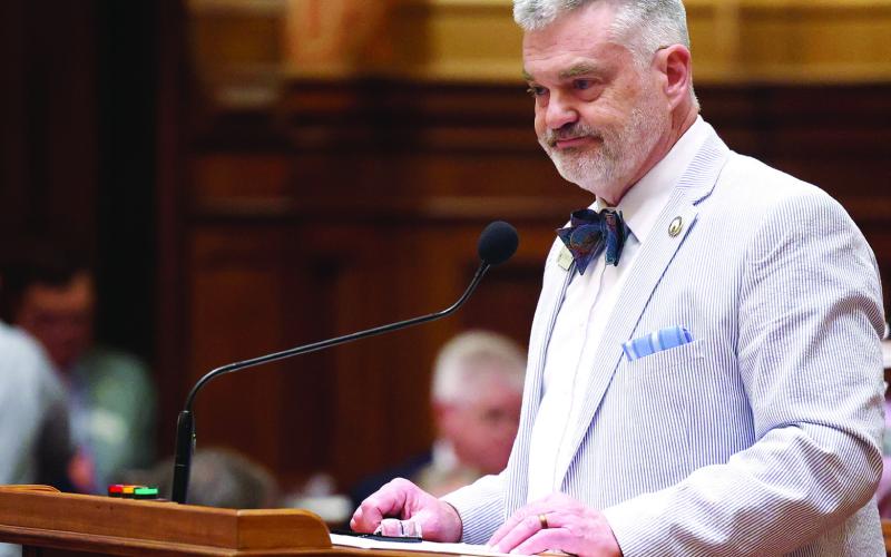 Rep. Victor Anderson, R-Cornelia, speaks about Senate Bill 214 on the House floor during the final day of the 2026 Legislative Session, on Thursday, April 2, at the Georgia Capitol in Atlanta. This bill would have switched Georgia to hand-marked paper ballots by 2028. ASHTIN BARKER/Capitol Beat