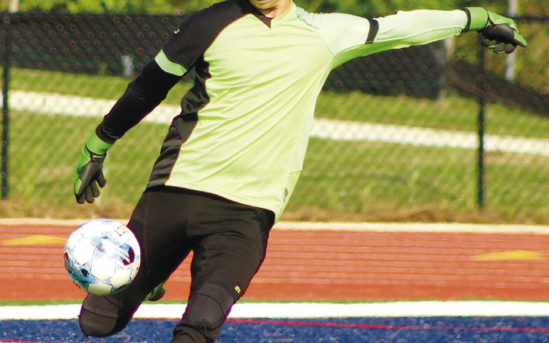 War Eagle keeper Preston Wilson drop-kicks a ball out of the box. ARELLA CASH/Staff