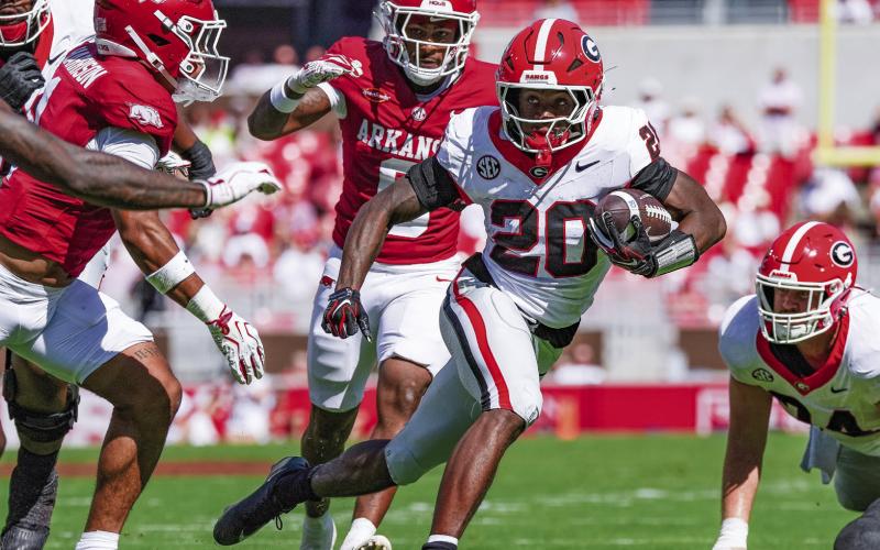Georgia running back Dwight Phillips Jr. had three rushes for 20 yards against Arkansas. COURTESY OF UGA ATHLETICS