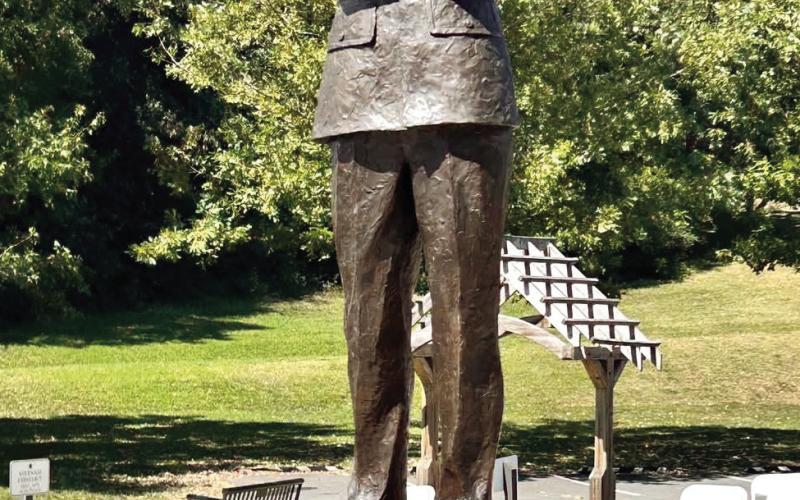 The new Hiram Little monument stands nearly 13 feet tall beside Veterans Wall of Honor Park in Eatonton. CONTRIBUTED