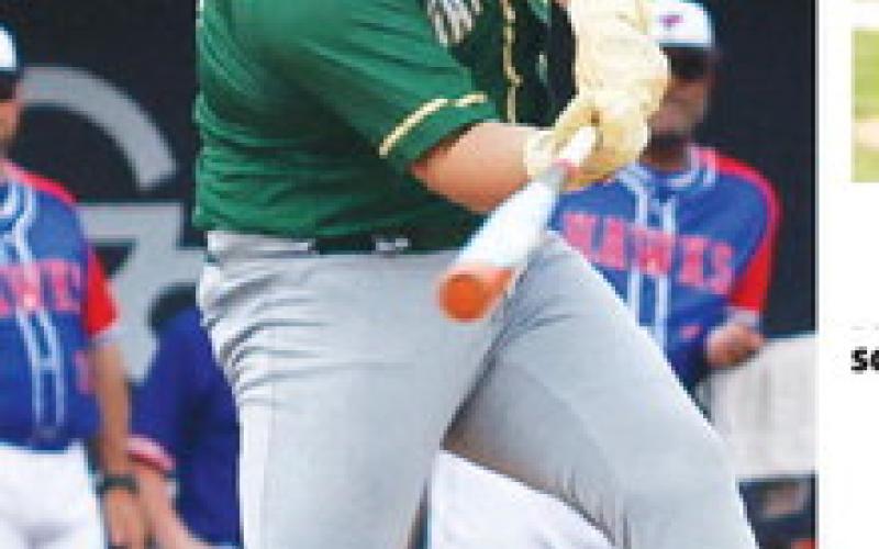 Left, Jayden Moss recorded the Gators’ only hit in Game 1 of the state championship series, delivering a two-run double in Gatewood’s 3-1 victory.