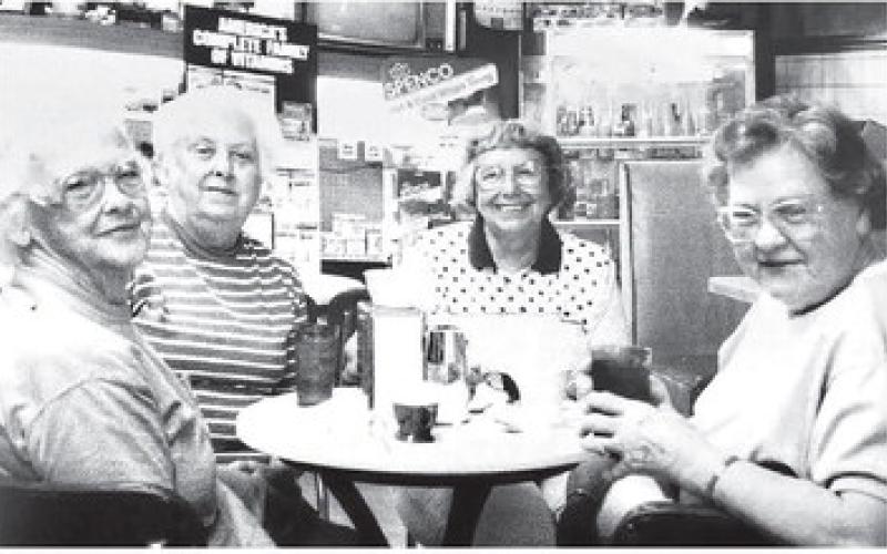 Among the Eatonton regulars circa 1980 at “Doc” Connally’s downtown drugstore were (l-r) Mary Clark Hudson, Helen Harrell, Louise Lawrence, and Cody Allen. CONTRIBUTED BY LYN ROMINE
