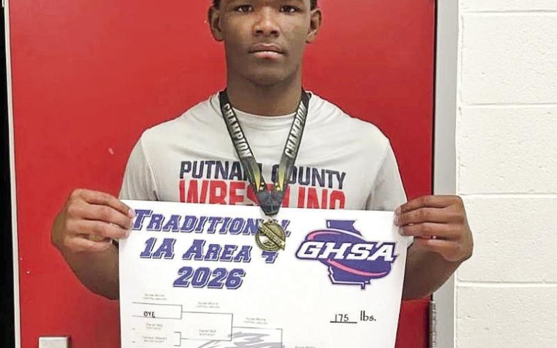 Putnam County junior Bryson Brown captured first place in the 175-pound weight class at the area traditional wrestling tournament this past weekend. CONTRIBUTED