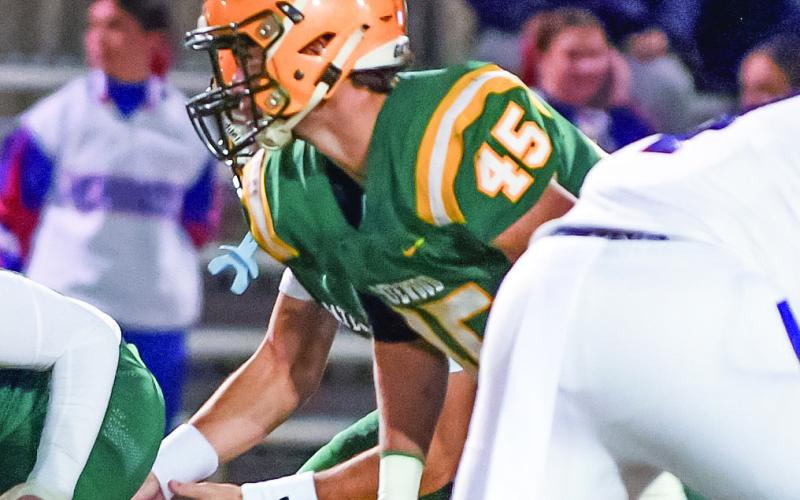 In addition to his lineman duties, Gatewood senior Colt Jenkins (45) also serves as the team’s punter and delivered a couple of monster punts against Heritage, earning him Player of the Game honors from head coach Jeff Ratliff. IAN TOCHER/Staff