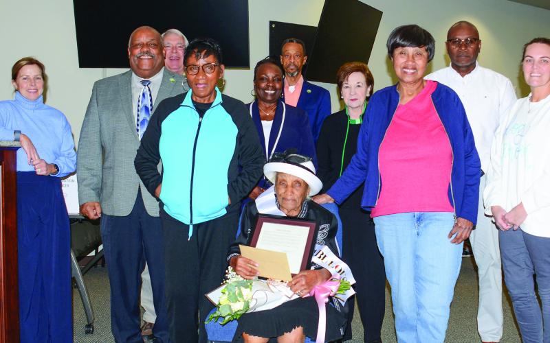 With her birthday matching her zip code – 3-10-24 – Verlia Mae Lockhart celebrated her 100th trip around the sun on Monday with Eatonton City Council members. IAN TOCHER/Staff