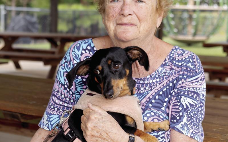 Pat Aglio and her dog Sadie. LEIGH LOFGREN/Staff