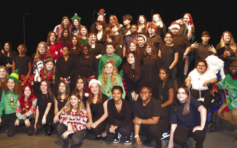 Putnam Middle and High School students get together for one final photo after their successful show Dec. 6 at PCHS. SHELBY HUCKABY/Staff