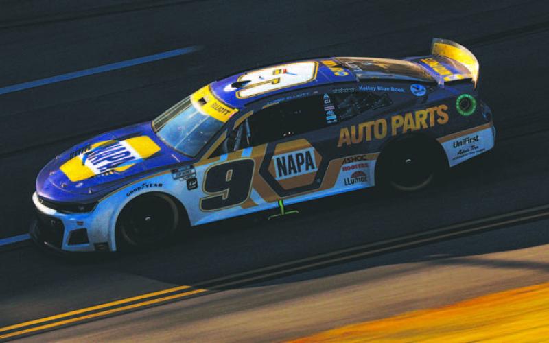 Chase Elliott, driver of the #9 NAPA Auto Parts Chevrolet, drives during the Cup Series YellaWood 500 at Talladega Superspeedway Sunday. (Chris Graythen/Getty Images)