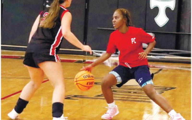 A’zarriah Brown tries to shake off a Lady Titan defender. LANCE McCURLEY/Staff