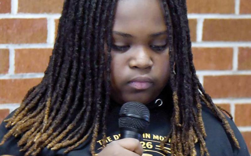 Young Zaylen Humphries provided an excellent reading of an excerpt from Martin Luther King’s famous “I Have a Dream” speech. IAN TOCHER/Staff