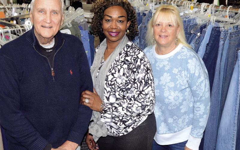 L-R: Putnam Christian Outreach Chairman Rex Corlett, new Executive Director Katrina Redd and PCO Thrift Store Supervisor Victoria Morgan maintain a clean, well-organized outlet for Putnam County bargain hunters.