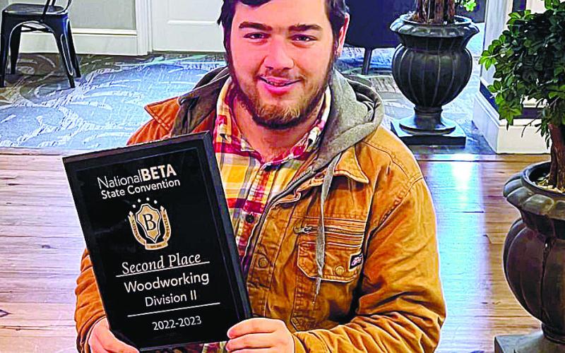 PCHS Beta Club member Caleb Cook placed second in Senior Woodworking with his intricate, hand-made chess set. CONTRIBUTED
