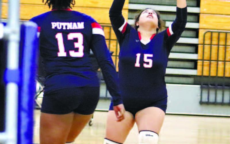 Angelica Alexander (15) sets for a point.