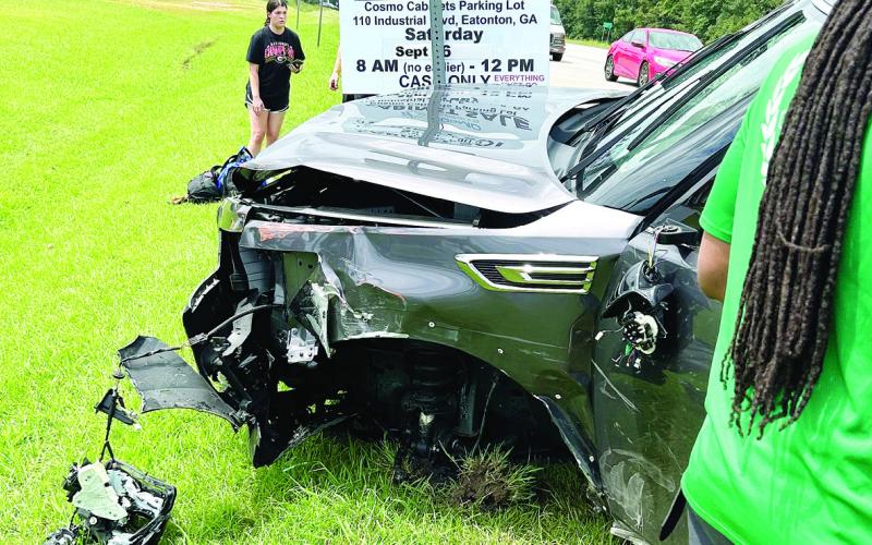 The Infiniti SUV that triggered the accident sustained severe damage, but no one involved in the crash was seriously injured, according to Eatonton police. COURTESY OF EATONTON POLICE