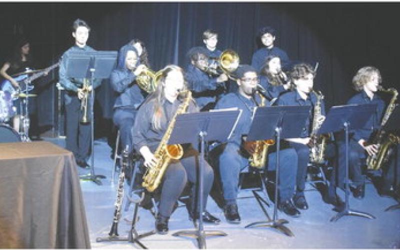 The Putnam County Jazz Ensemble plays for the Board of Education prior to the beginning of the meeting. BAILEY McCULLY/Staff