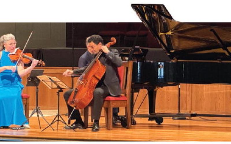 Renowned violinist Amy Schwartz Moretti joined Julliard-trained cellist Raman Ramakrishnan (right) and acclaimed pianist Benjamin Hochman (hidden) in a performance of Haydn’s Piano Trio No. 39 in G major, affectionately known as the “Gypsy.”