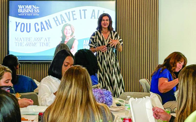 In her talk hosted by the Eatonton-Putnam Chamber of Commerce, Amy Maguire, CEO of The Well, encouraged local women to walk with purpose, hold on to top values, and understand their “seasons in life.” (EMME CLAUSE/Staff)