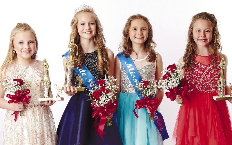 Little Miss court (L-R): Second runner-up Sadie Smith; 2023 Little Miss Queen Jillian Monroe McLeroy; Miss Congeniality Sophie Elizabeth Batchelor; and First runner-up Jaidyn Knowles. MARK TURNER/Contributed