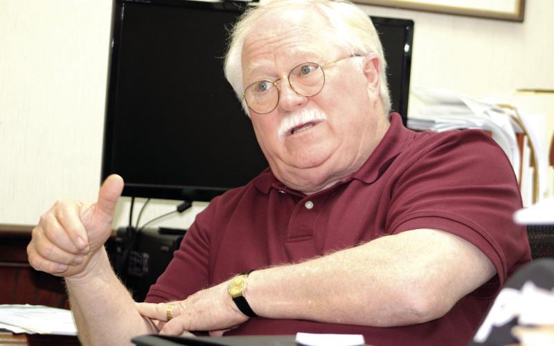 Putnam County Sheriff Howard Sills discusses the Dermond case with reporters recently in his office. LYNN HOBBS/Staff