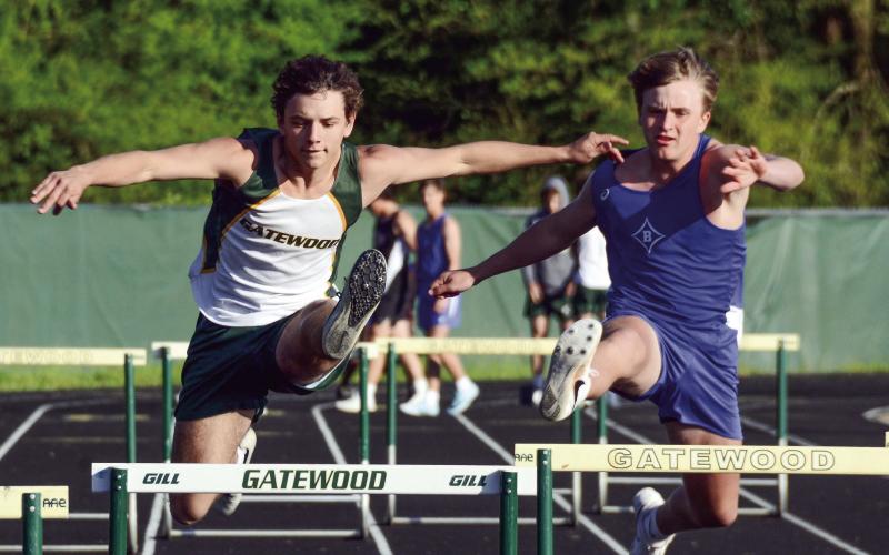 Gatewood’s Landon Moreno led the way for Gatewood last Wednesday in the boys’ hurdles. IAN TOCHER/Staff