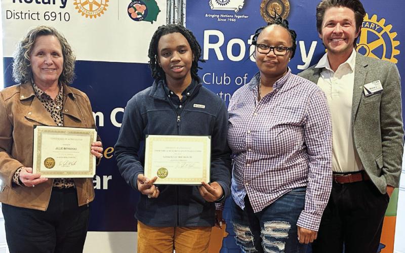Greene County High School October student of the month Ja’Quon Stembridge, (center) with Julie Benskoski (left), Erica Davis and Dr. Tyler Franks. CONTRIBUTED