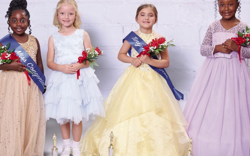 Pre-K4-Kindergarten Tiny Miss Court (LR): Miss Congeniality Kendall Solomon; First Runner-up Lainey Rae Burrell; 2026 Tiny Miss Queen Saylor Detwiler; Second Runner-up Ella Rose Reid. MARK TURNER/Turner Photo Design
