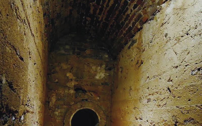 An intricate, curved brick roof caps brick walls surrounding the entrance to a mysterious tunnel beneath the front porch of Diana and Michael Homeier’s historic home in Eatonton.