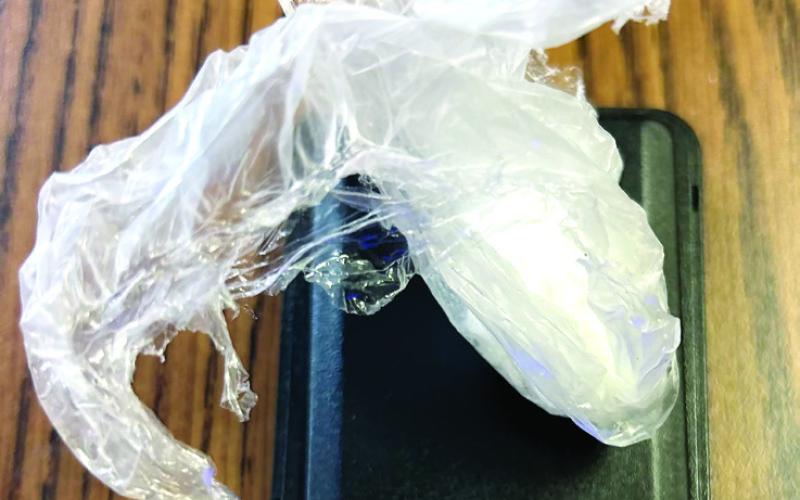 This 3.8 oz. baggie of methamphetamine, a.k.a. an 8-ball, came from Foston during a controlled purchase. CONTRIBUTED/ PCSO