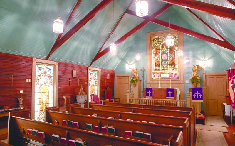 The main window behind the altar is the centerpiece as you walk into the renovated All Angels Episcopal Church.