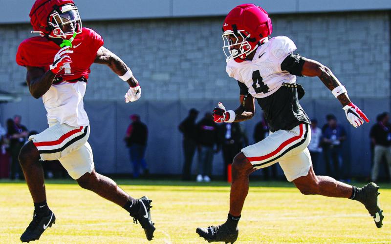 USC transfer Zachariah Branch (1) was a big addition to the Georgia wide receivers room in the offseason. TONY WALSH/UGA Athletics