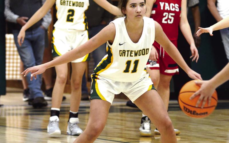 Senior London Darden (11) and lone junior Sarah Mansfield (2) will be called upon for leadership of the Gators in 2023-24.. IAN TOCHER/Staff